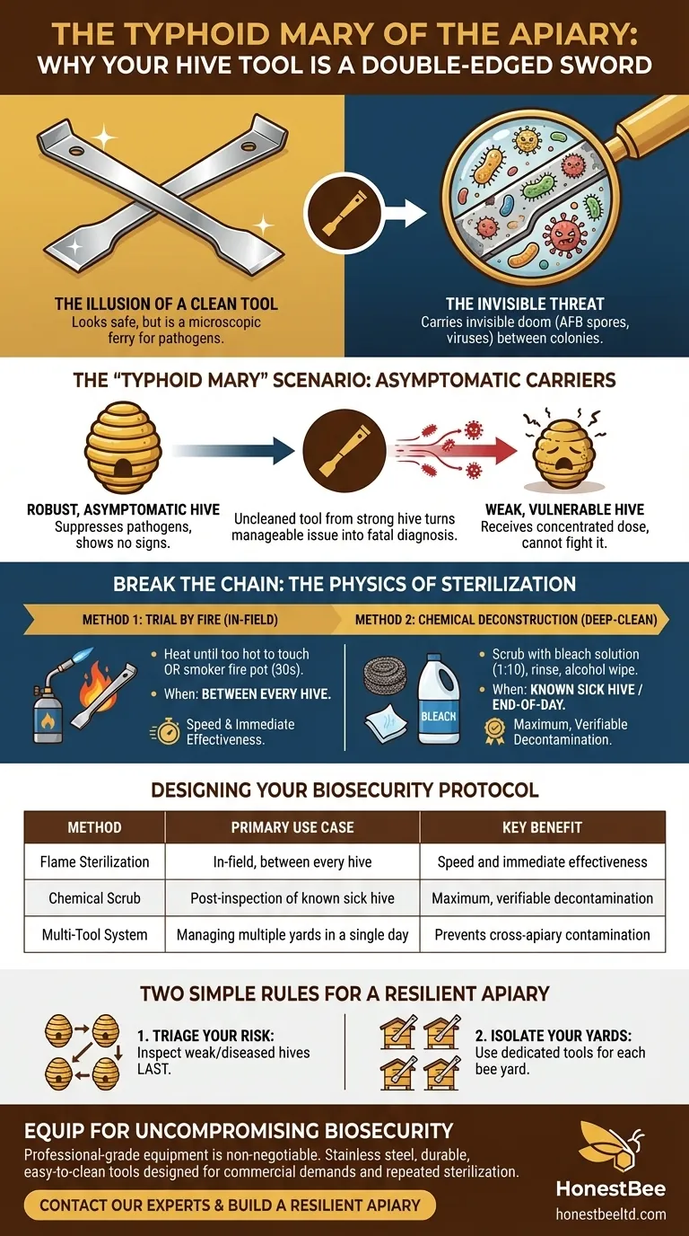 The Typhoid Mary of the Apiary: Why Your Hive Tool is a Double-Edged Sword Visual Guide