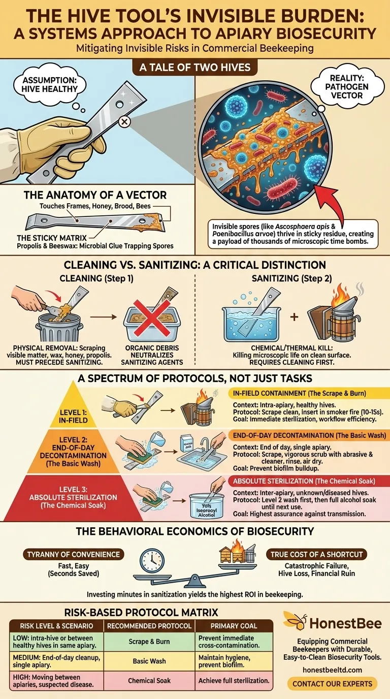 The Hive Tool's Invisible Burden: A Systems Approach to Apiary Biosecurity Visual Guide