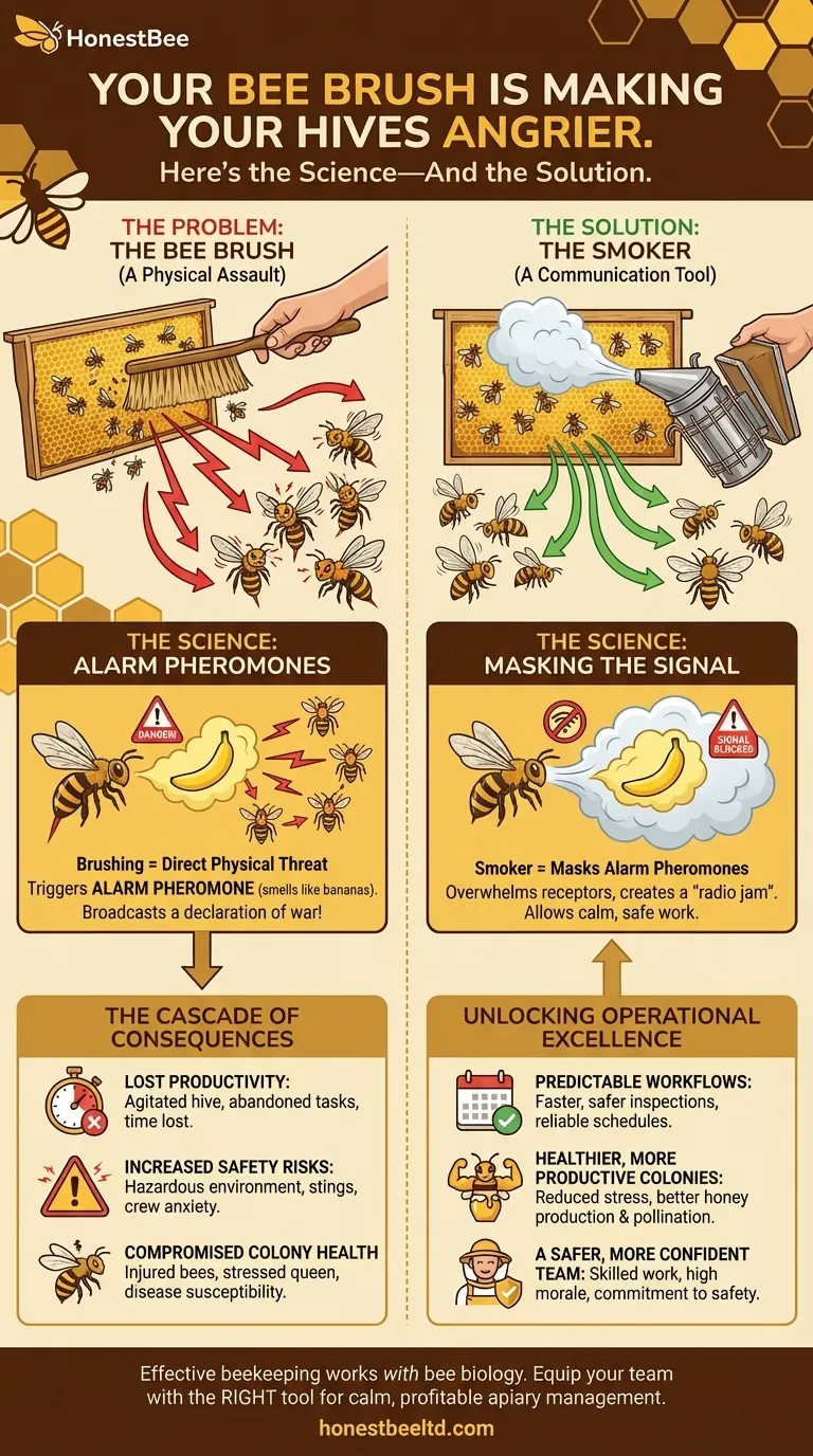 あなたの蜂ブラシは巣箱をより攻撃的にさせている。科学的根拠と解決策。 ビジュアルガイド