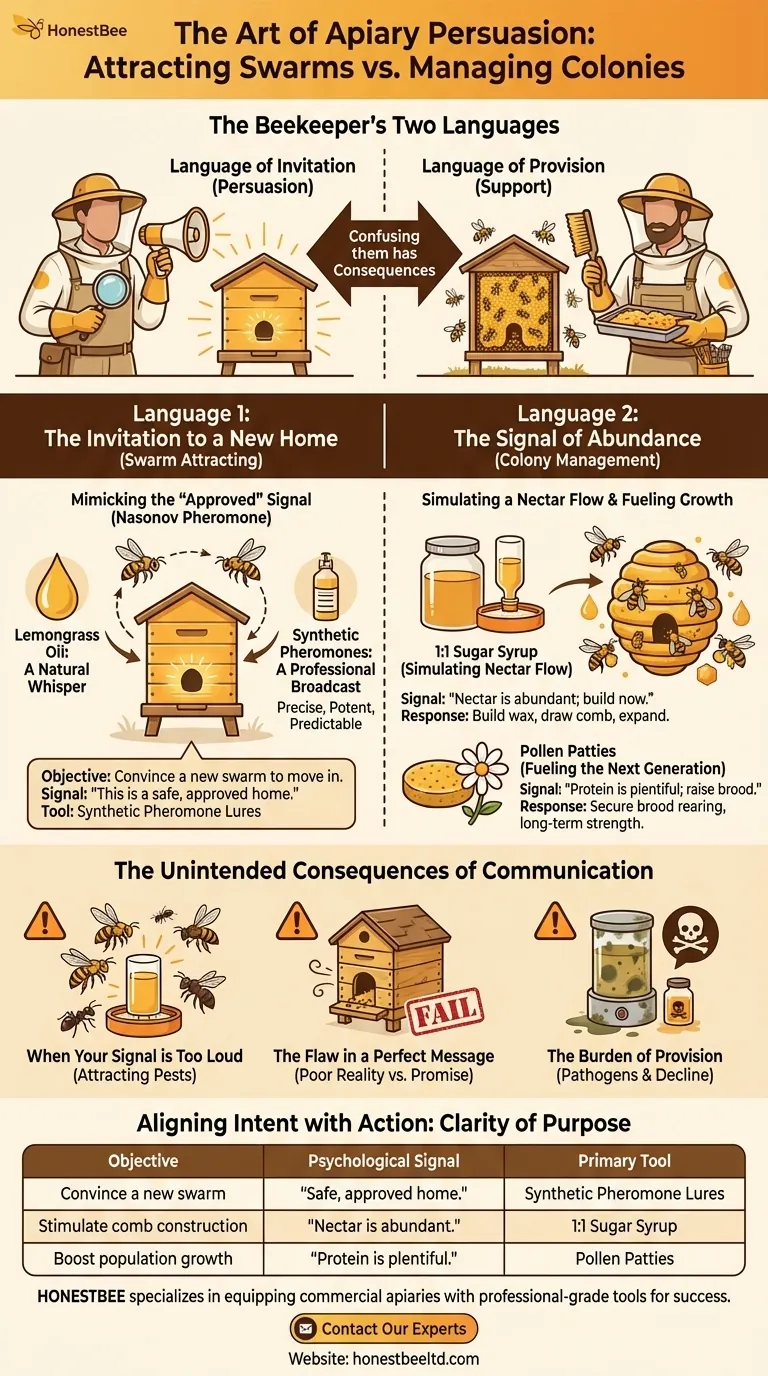 The Art of Apiary Persuasion: Attracting Swarms vs. Managing Colonies Visual Guide