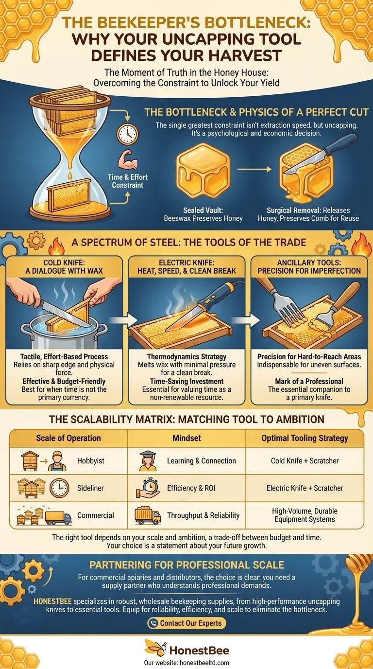 Il collo di bottiglia dell'apicoltore: perché il tuo strumento di disopercolatura definisce il tuo raccolto Guida Visiva