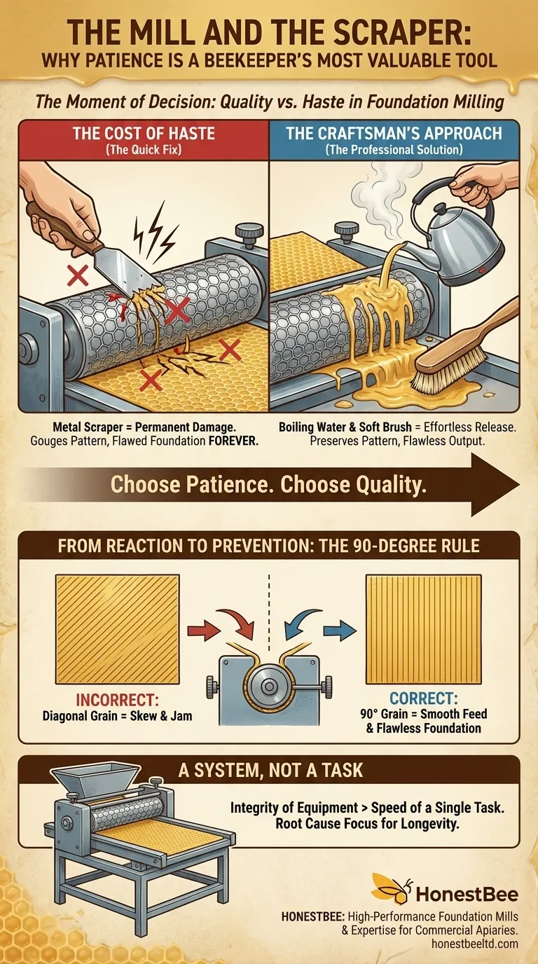 The Mill and the Scraper: Why Patience is a Beekeeper's Most Valuable Tool Visual Guide