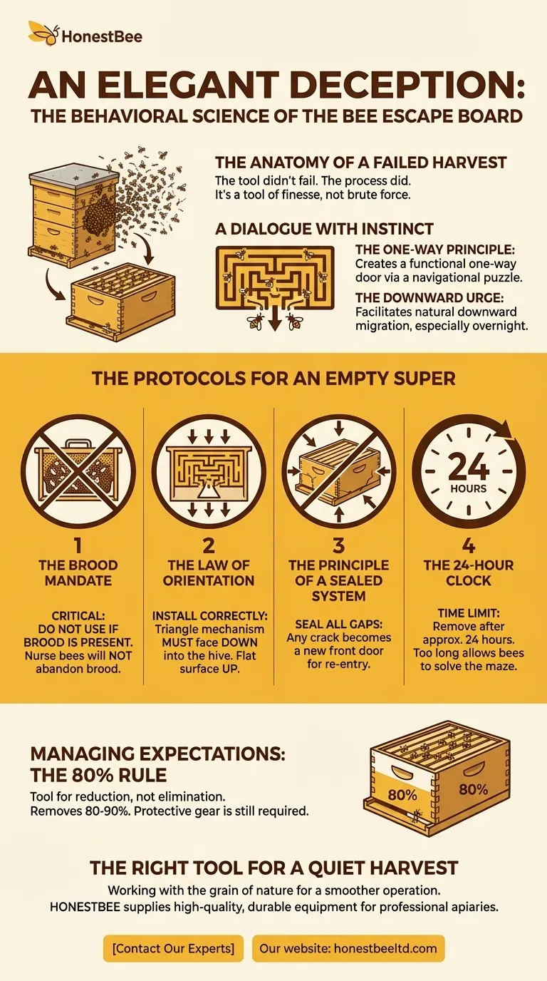 An Elegant Deception: The Behavioral Science of the Bee Escape Board Visual Guide