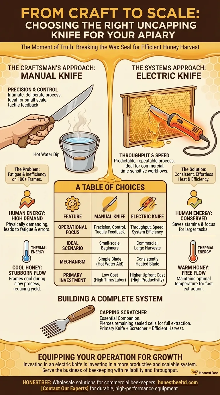 Do Artesanato à Escala: Escolhendo a Faca Desoperculadora Certa para o Seu Apiário Guia Visual