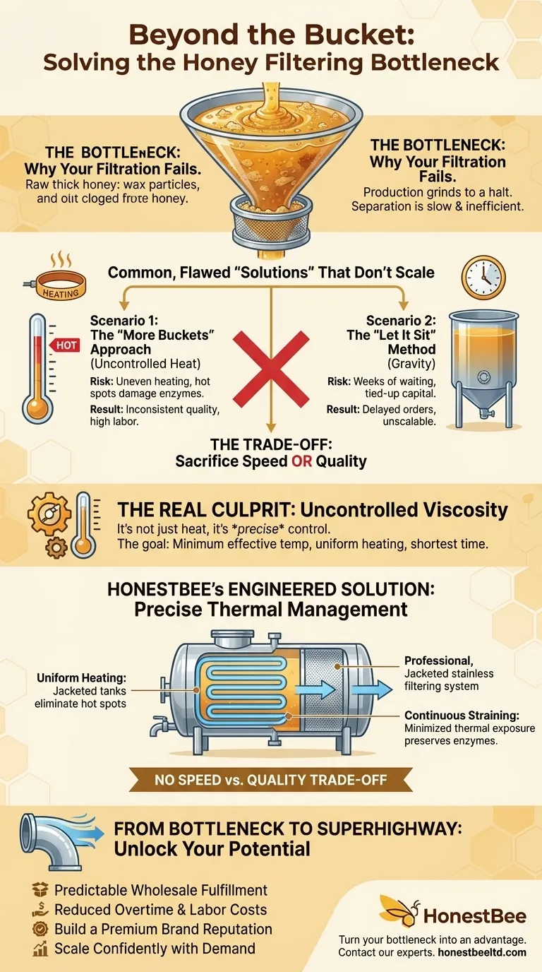 Oltre il Secchio: Perché il Tuo Metodo di Filtrazione del Miele è un Collo di Bottiglia (e Come Risolverlo Definitivamente) Guida Visiva