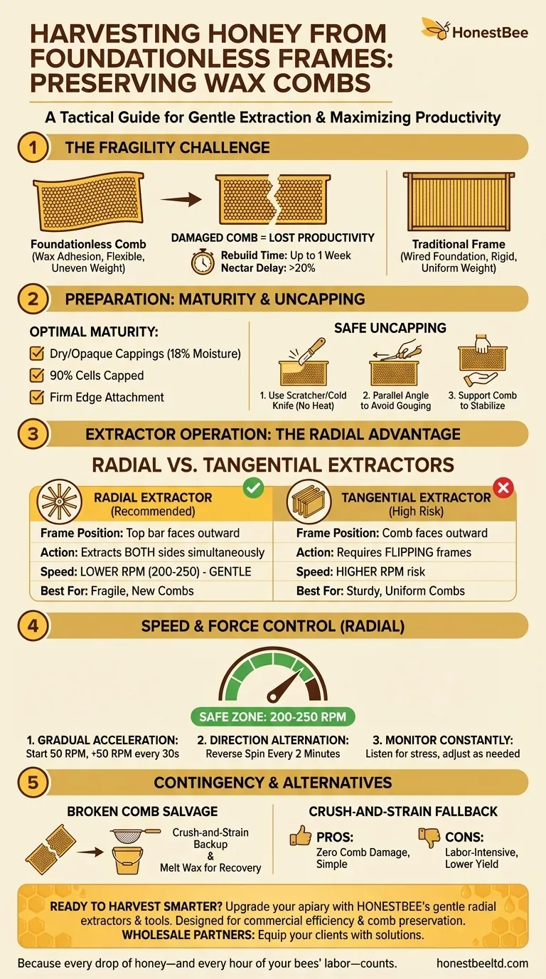 ワックス櫛を損傷することなくファンデーションレスフレームから蜂蜜を収穫する方法 ビジュアルガイド