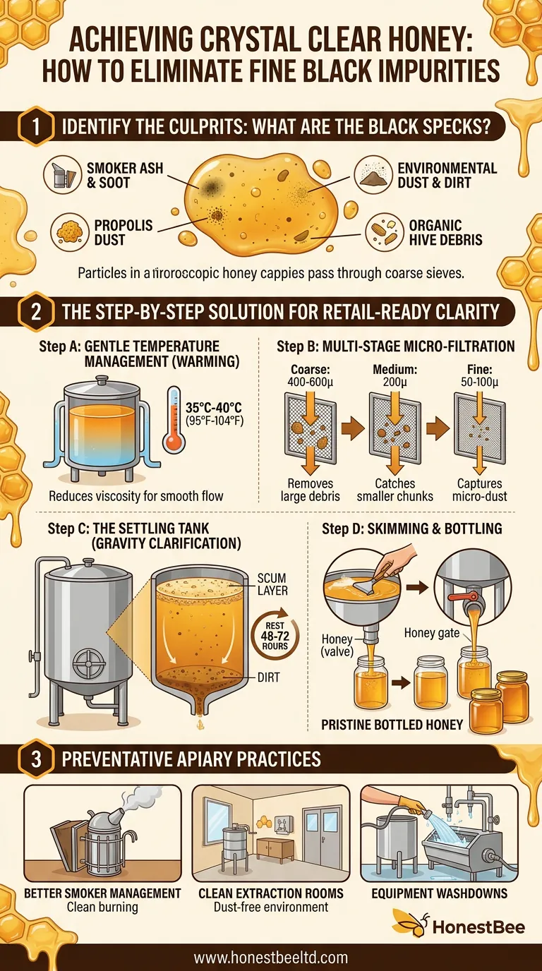 Obtenir un miel cristallin : comment éliminer les fines impuretés noires avant la mise en bouteille Guide Visuel
