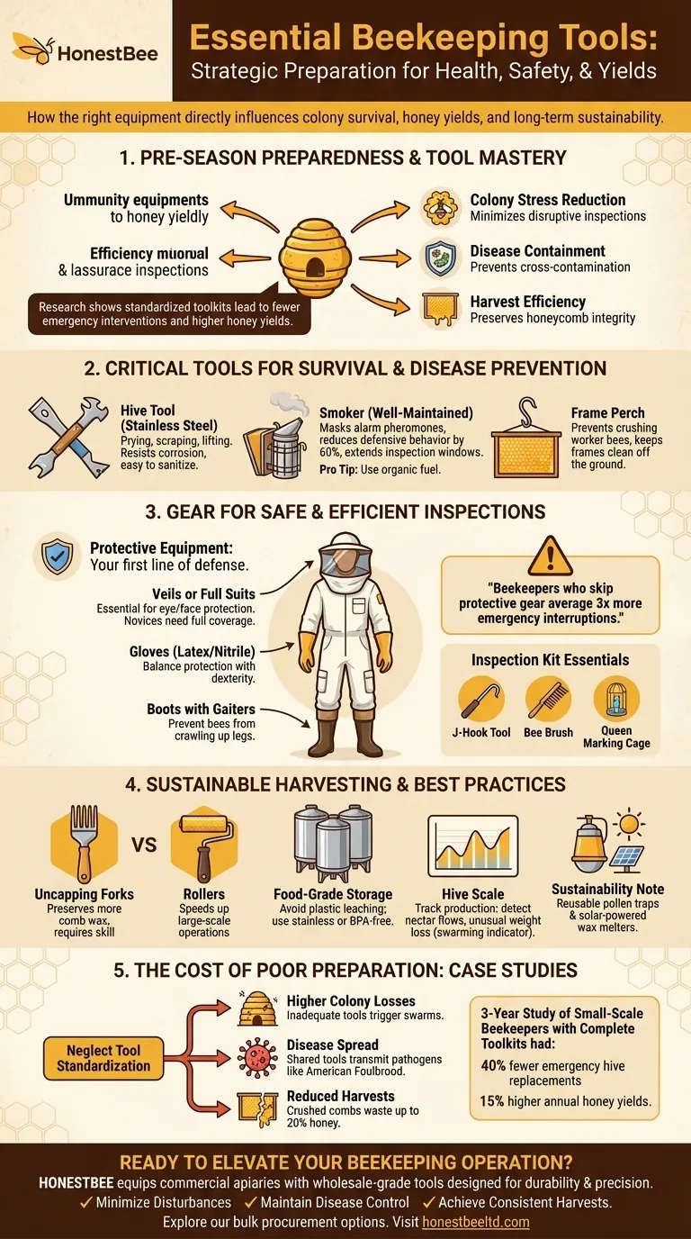 Essential Beekeeping Tools: How Strategic Preparation Boosts Hive Health, Safety, and Honey Yields Visual Guide