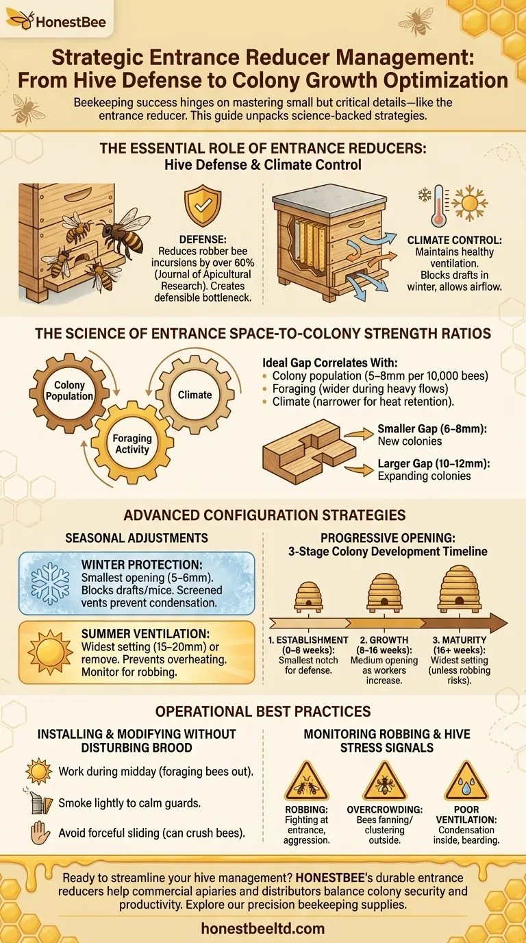 Gestión estratégica de los reductores de entrada: De la defensa de la colmena a la optimización del crecimiento de la colonia Guía Visual