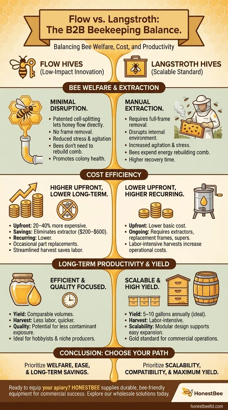 Flow vs. Langstroth Hives: Balancing Bee Welfare, Cost, and Productivity Visual Guide
