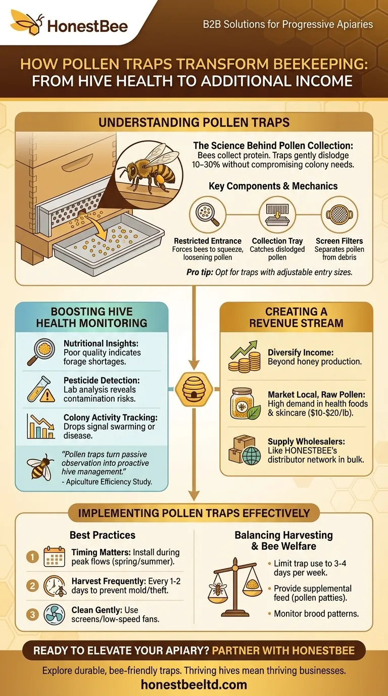 꽃가루 트랩이 양봉을 변화시키는 방법: 벌통 건강에서 추가 수입까지 시각적 가이드