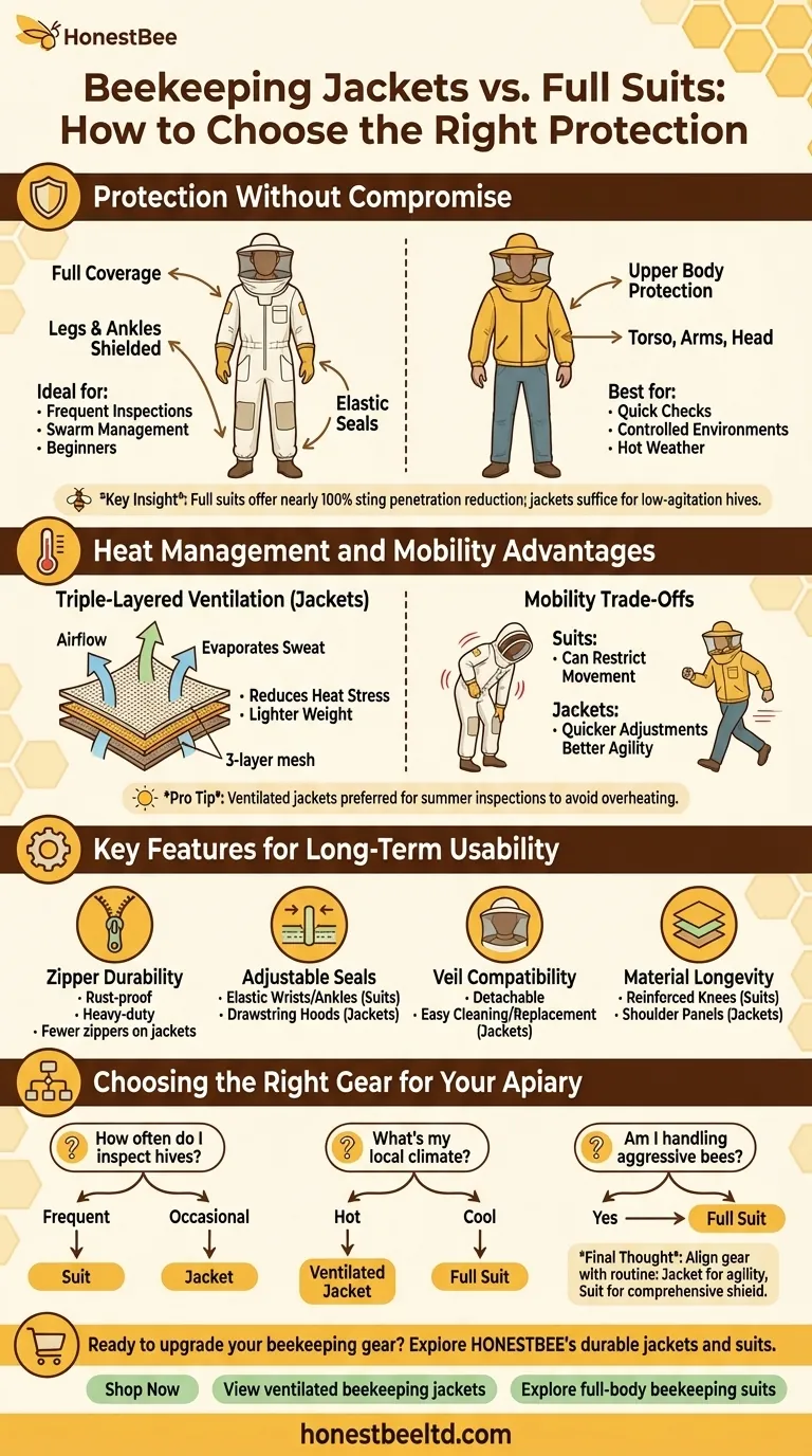 양봉 재킷 대 풀 슈트: 올바른 보호 장비를 선택하는 방법 시각적 가이드