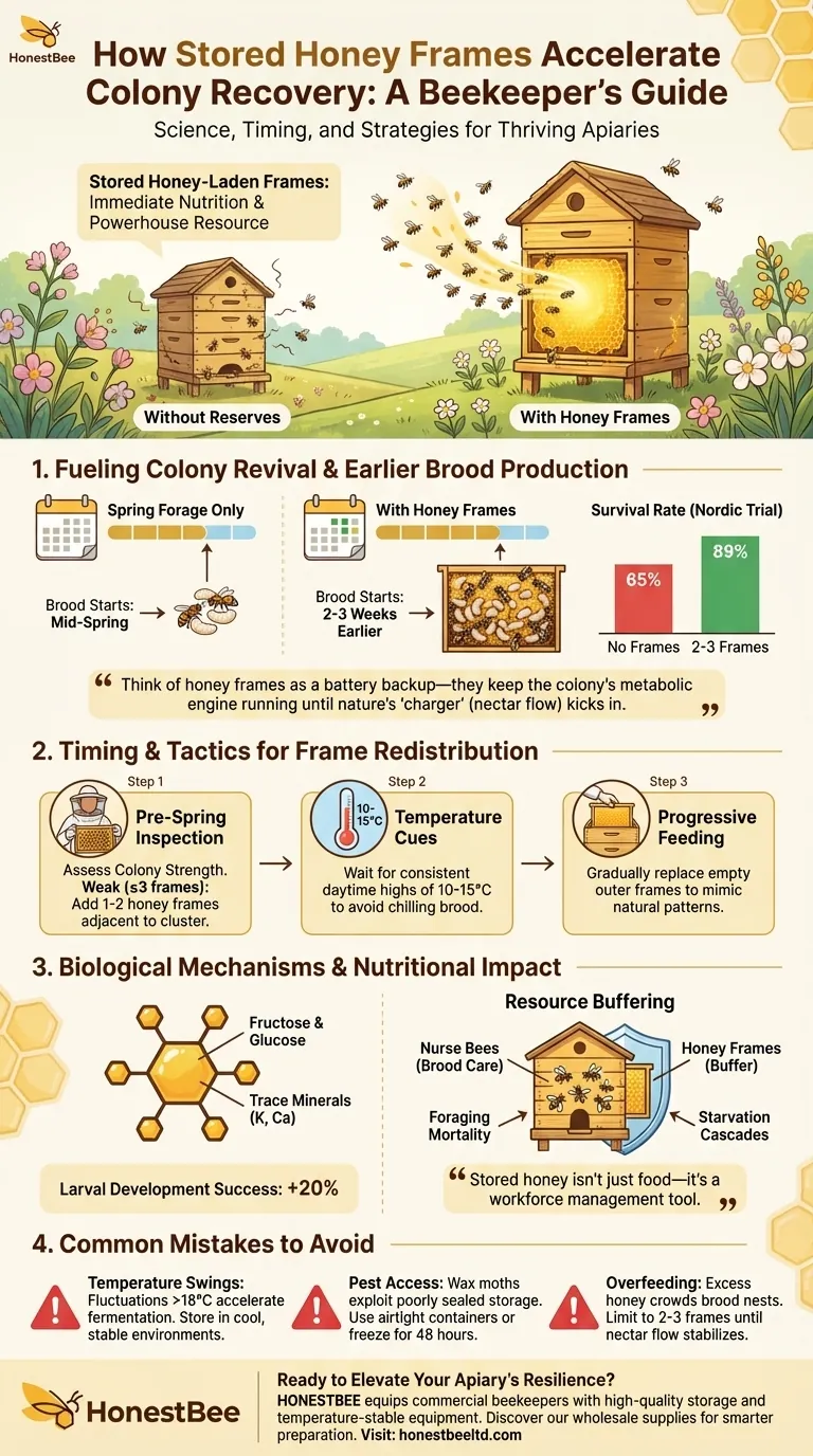 저장된 꿀 프레임이 군집 회복을 가속화하는 방법: 양봉가를 위한 안내서 시각적 가이드