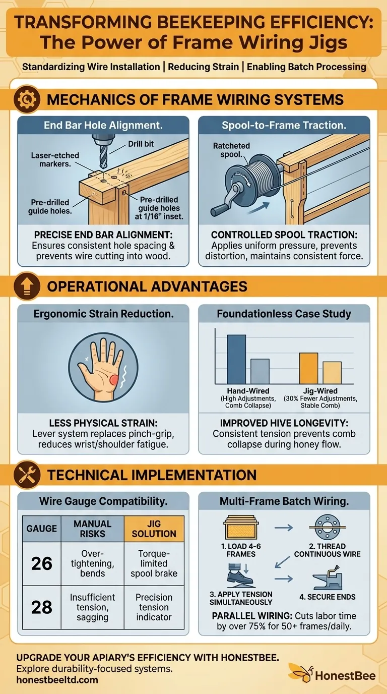Como os Gabaritos de Fiação de Quadros Transformam a Eficiência da Apicultura e a Longevidade das Colmeias Guia Visual