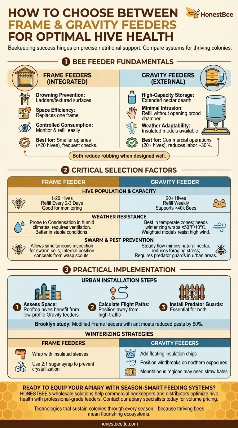 Como Escolher Entre Alimentadores de Quadro e de Gravidade para a Saúde Ideal da Colmeia Guia Visual