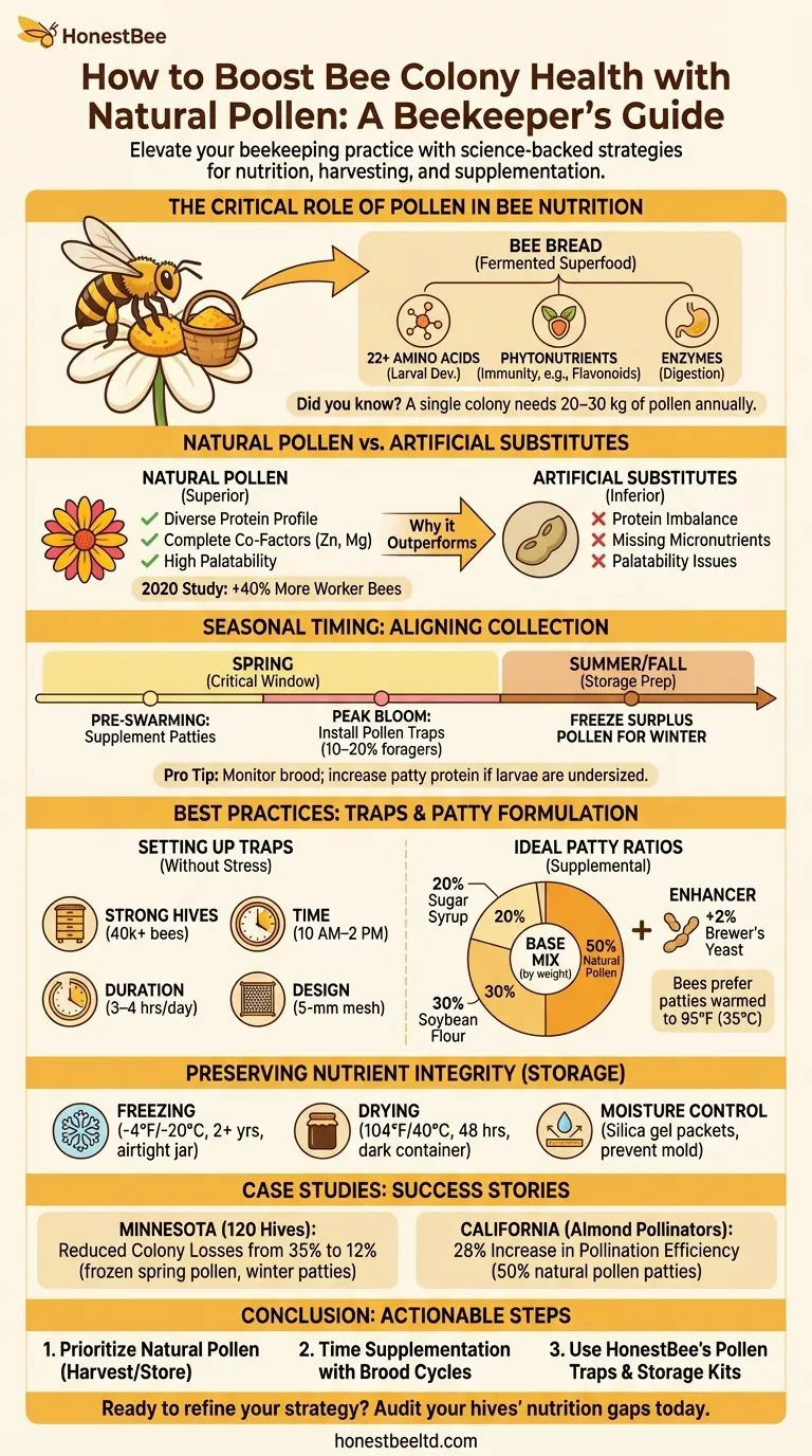 천연 꽃가루로 꿀벌 군집의 건강을 증진하는 방법: 양봉가를 위한 가이드 시각적 가이드