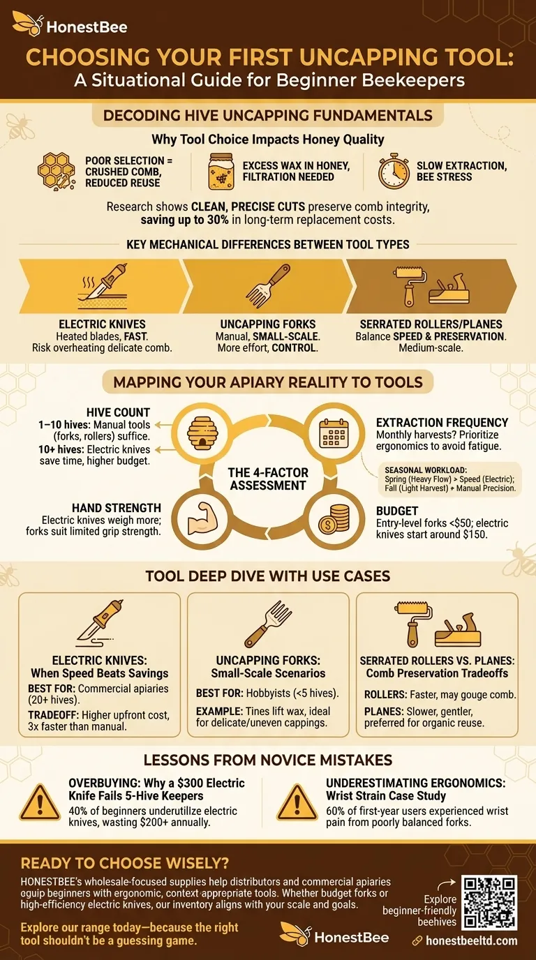 How Beginner Beekeepers Can Choose Their First Uncapping Tool: A Situational Guide Guia Visual
