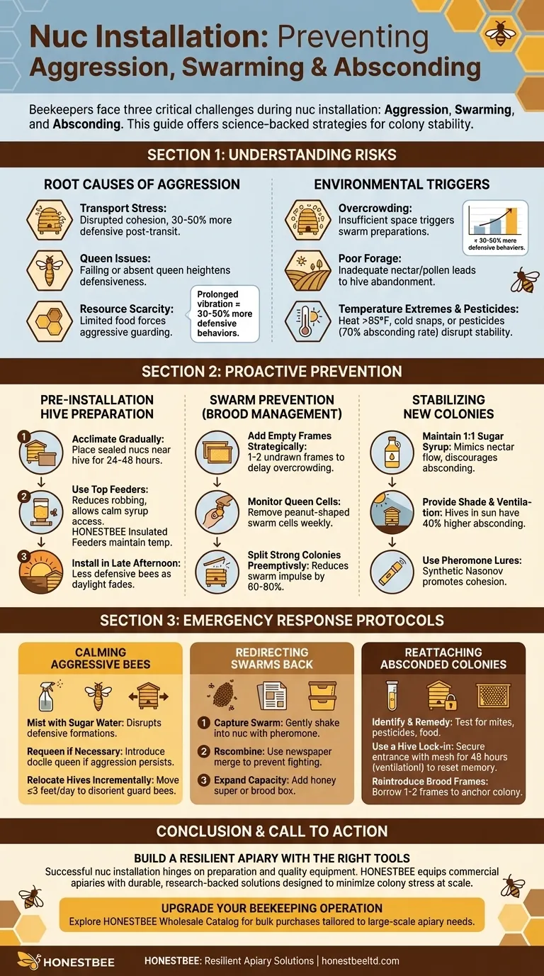 How to Prevent and Resolve Bee Aggression, Swarming & Absconding During Nuc Installation Guia Visual