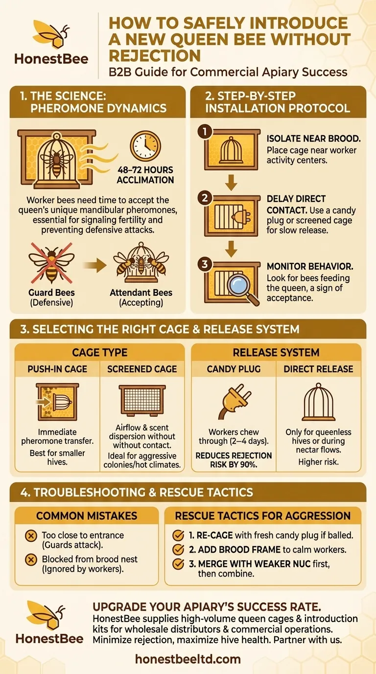 새 여왕벌을 군체 거부 없이 안전하게 도입하는 방법 시각적 가이드