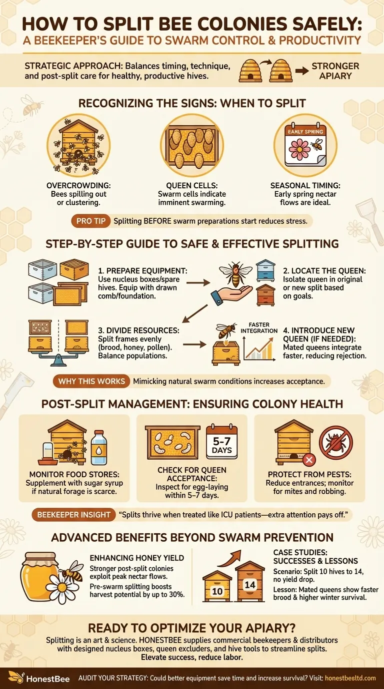 Wie man Bienenvölker sicher teilt: Ein Leitfaden für Imker zur Schwarmkontrolle und Produktivität Visuelle Anleitung
