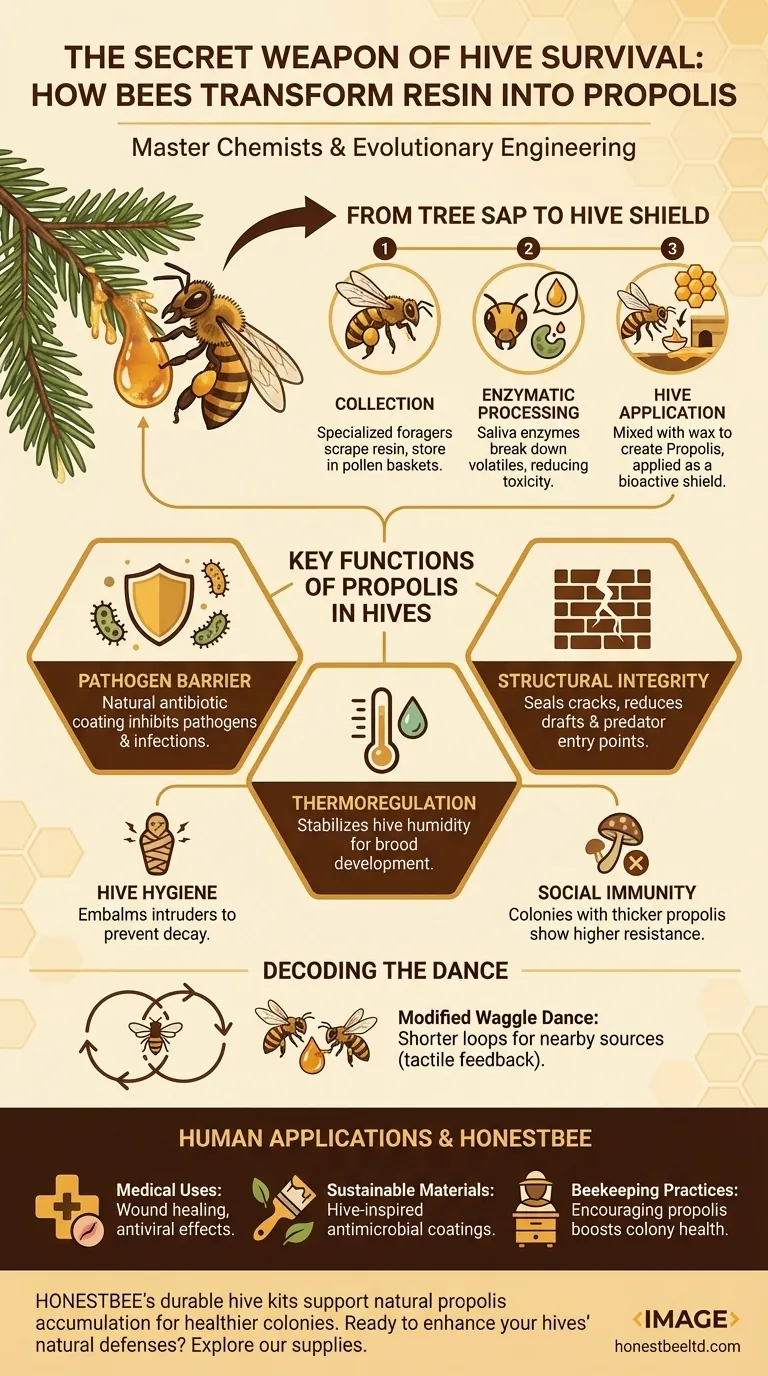 The Secret Weapon of Hive Survival: How Bees Transform Resin into Propolis Visual Guide