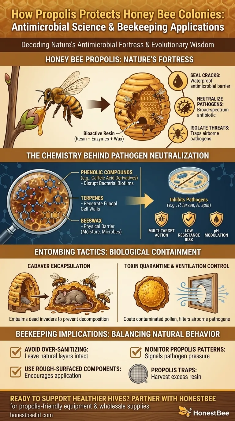 Como a própolis protege as colónias de abelhas: Ciência antimicrobiana e aplicações na apicultura Guia Visual