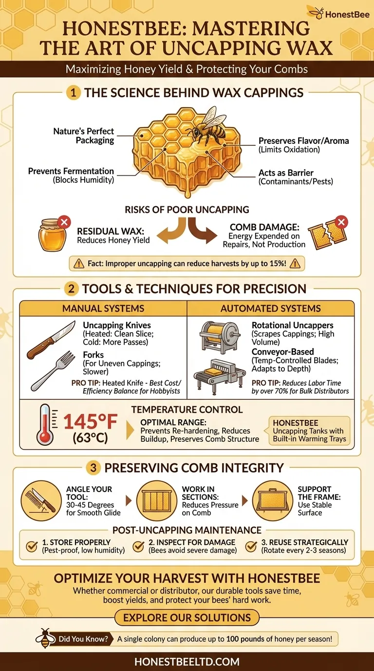 如何像专业人士一样开盖取蜡？在保护蜂巢的同时最大限度地提高蜂蜜产量 图解指南