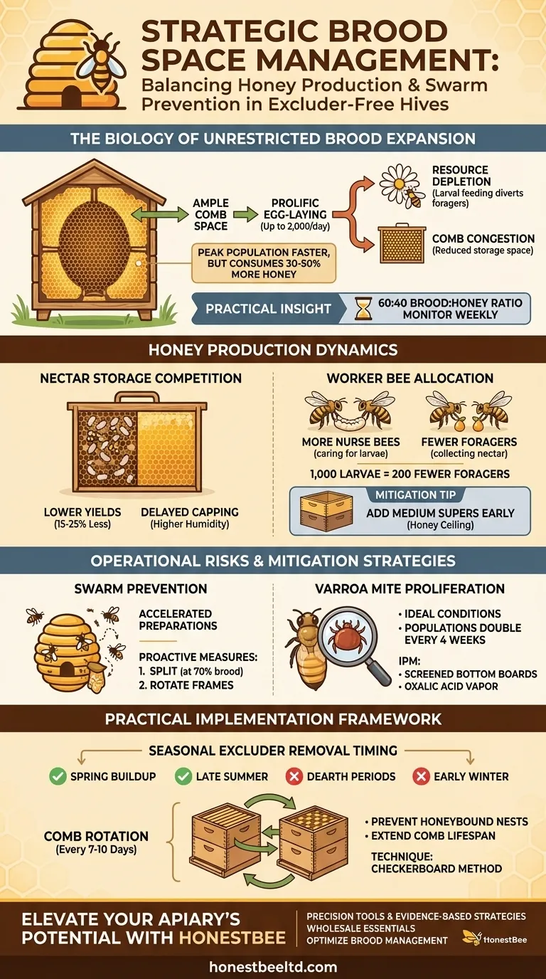 Strategic Brood Space Management: Balancing Honey Production and Swarm Prevention in Excluder-Free Hives Guia Visual