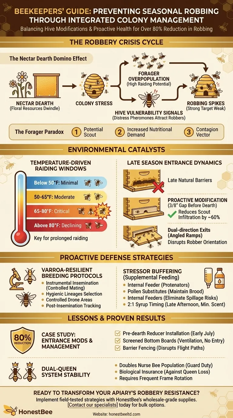How Beekeepers Can Prevent Seasonal Robbing Through Integrated Colony Management Visual Guide