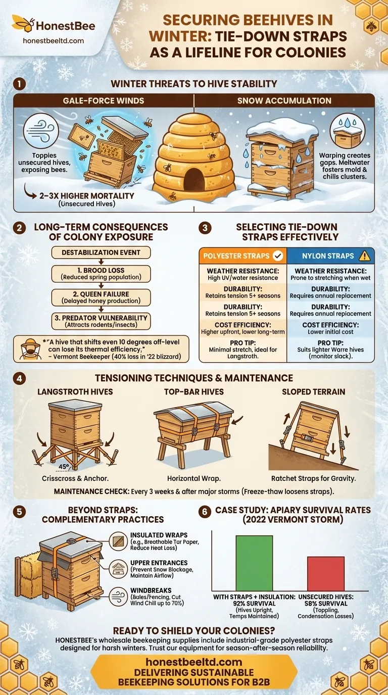 How to Secure Beehives in Winter: Tie-Down Straps as a Lifeline for Colonies Guía Visual