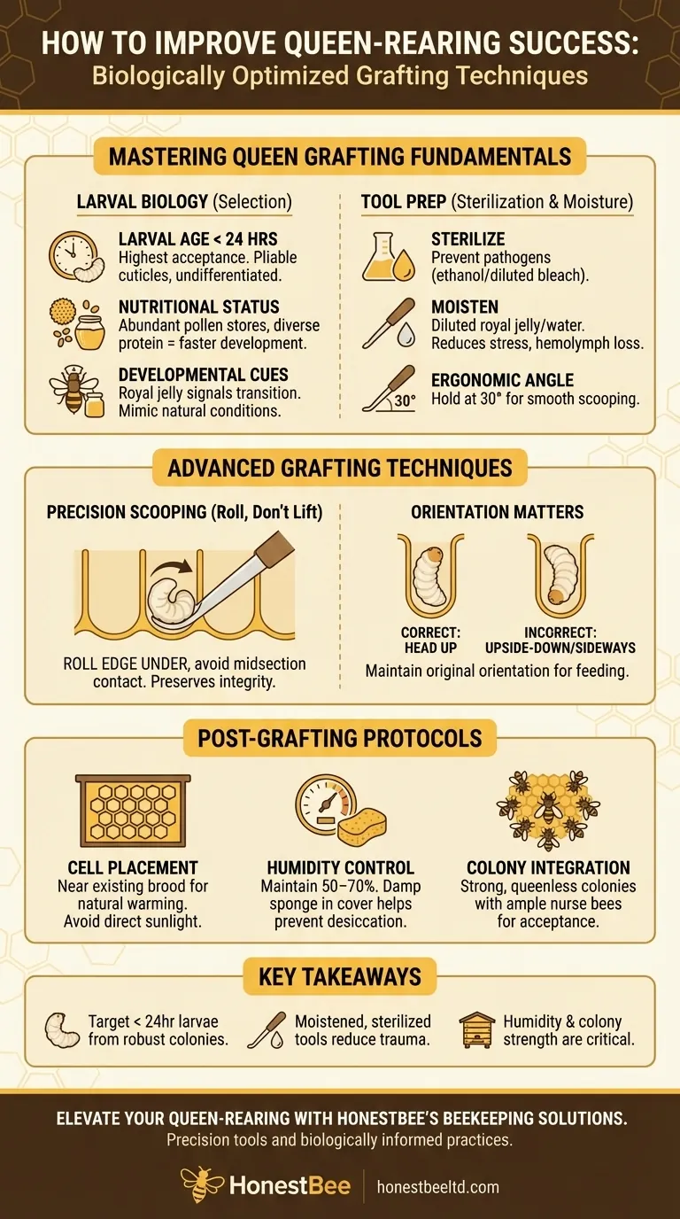 Comment améliorer le succès de l'élevage de reines : Techniques de greffage biologiquement optimisées Guide Visuel