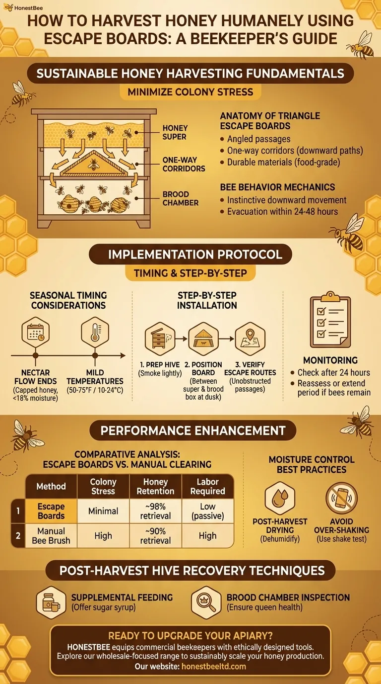 How to Harvest Honey Humanely Using Escape Boards: A Beekeeper’s Guide Visual Guide