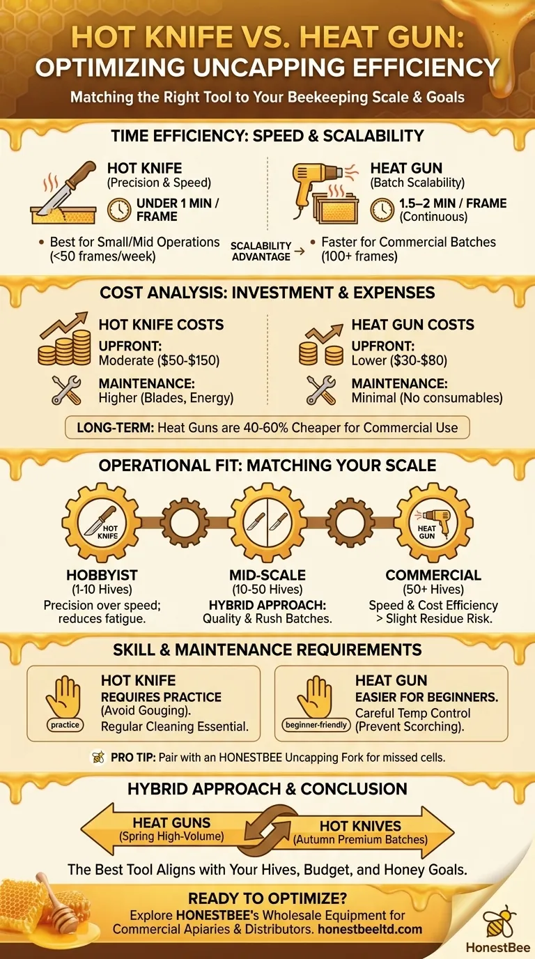 Faca quente vs. pistola de calor: Como os apicultores podem otimizar a eficiência da desoperculação Guia Visual