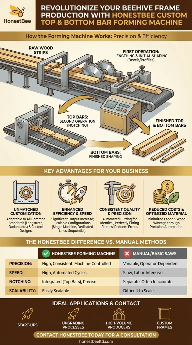 HonestBee 맞춤형 상단 및 하단 막대 성형기로 벌집 프레임 제작에 혁신을 일으키세요. 시각적 가이드