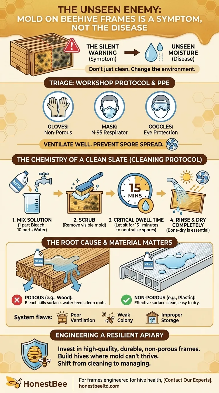 보이지 않는 적: 벌통 프레임의 곰팡이가 질병이 아닌 증상인 이유 시각적 가이드