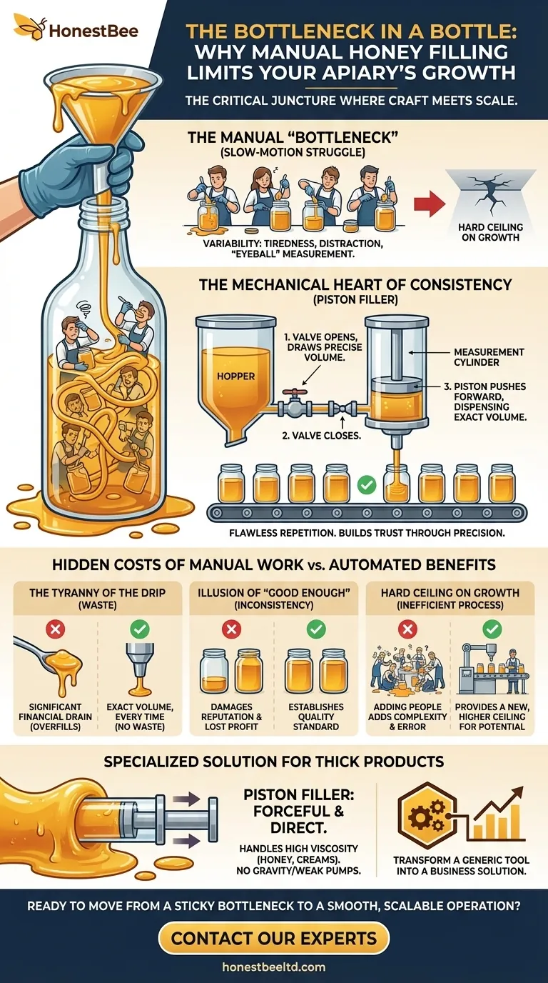 The Bottleneck in a Bottle: Why Manual Honey Filling Limits Your Apiary's Growth Visual Guide