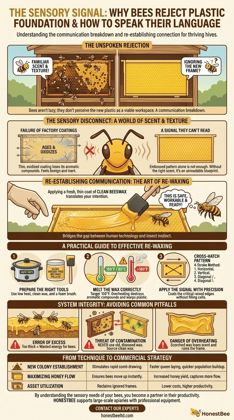 The Sensory Signal: Why Bees Reject Plastic Foundation and How to Speak Their Language Visual Guide