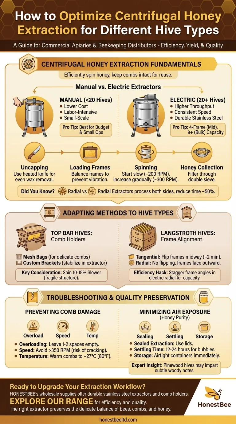 Comment optimiser l'extraction du miel par centrifugation pour différents types de ruches Guide Visuel