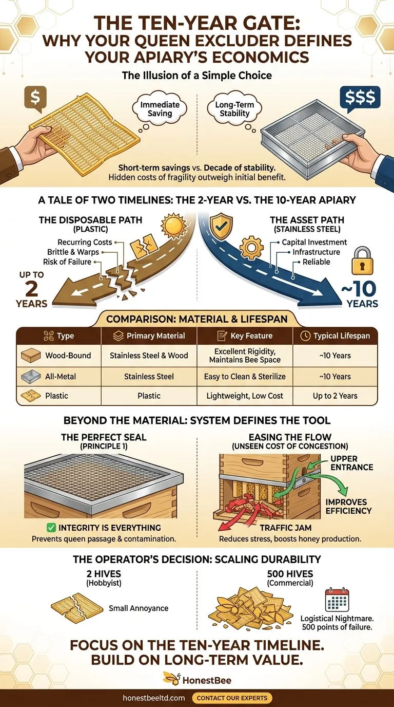 The Ten-Year Gate: Why Your Queen Excluder Defines Your Apiary's Economics Visual Guide
