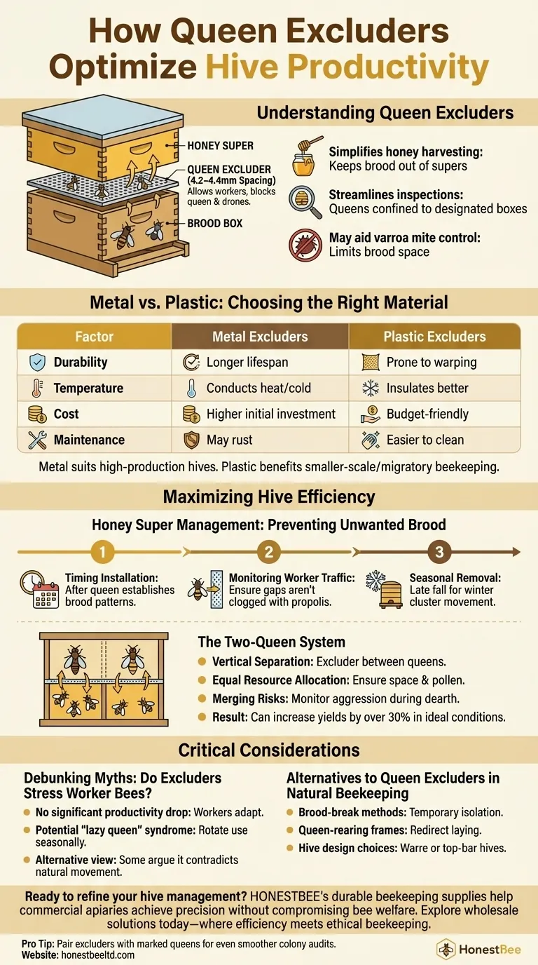 Come gli escludiregina ottimizzano la produttività dell'alveare: benefici, limitazioni e tecniche avanzate Guida Visiva