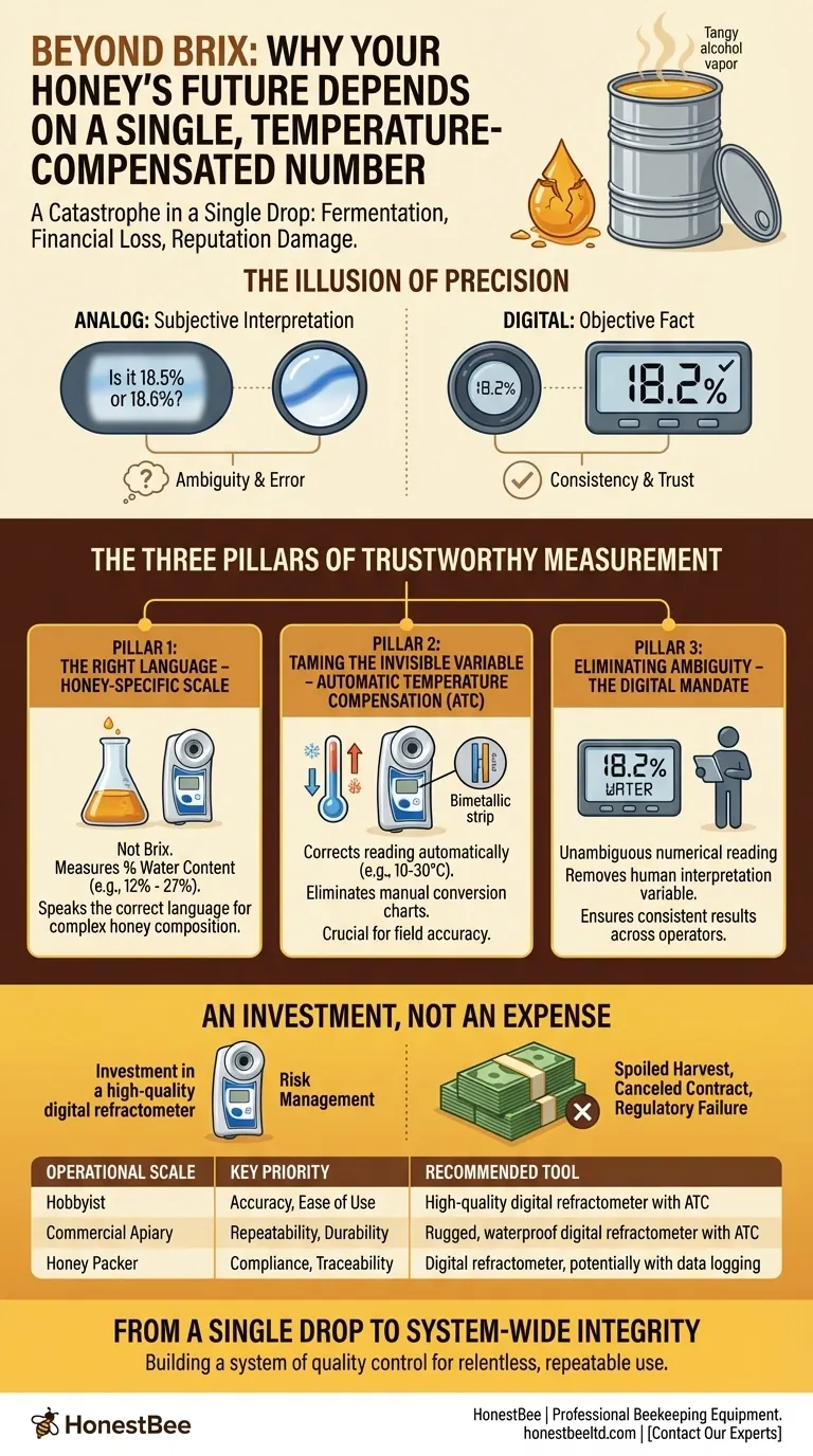 Além do Brix: Por que o Futuro do Seu Mel Depende de um Único Número com Compensação de Temperatura Guia Visual