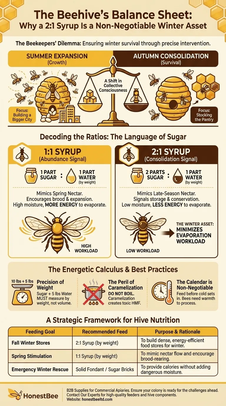 O Balanço da Colmeia: Por Que um Xarope 2:1 É um Ativo de Inverno Inegociável Guia Visual