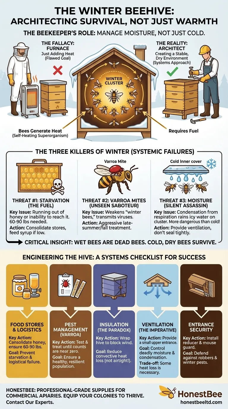 The Counterintuitive Architecture of a Winter Beehive: Managing Moisture, Not Just Cold Visual Guide