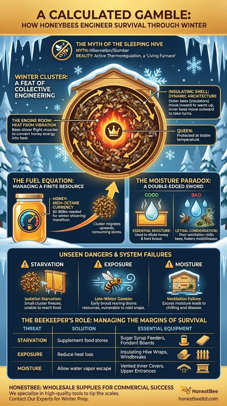 A Calculated Gamble: How Honeybees Engineer Survival Through Winter Visual Guide