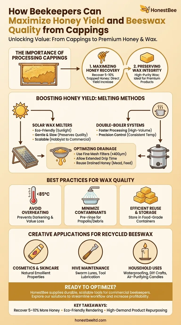 양봉가가 뚜껑에서 꿀 수확량과 밀랍 품질을 극대화하는 방법 시각적 가이드