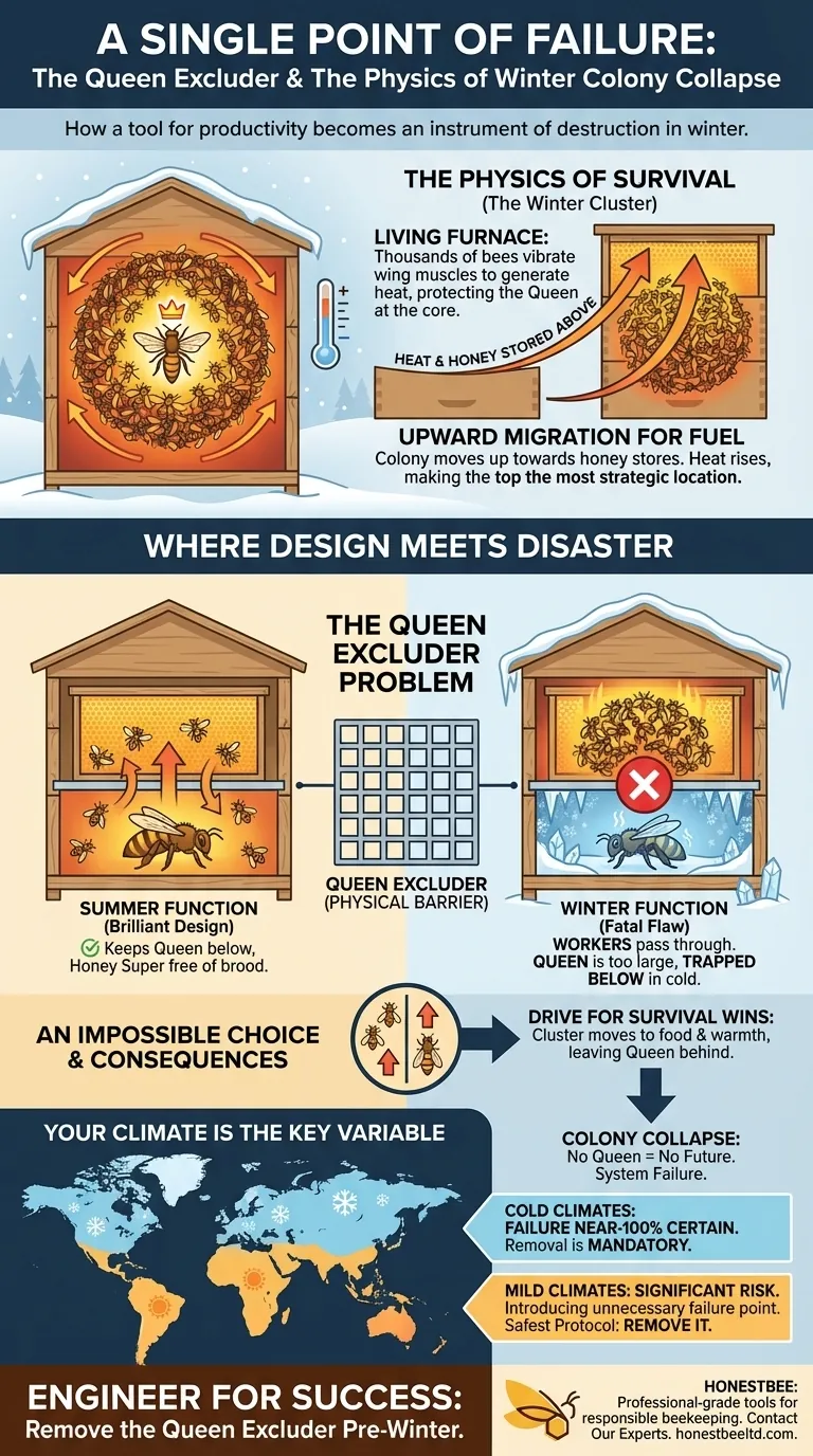 Un point de défaillance unique : la grille à reine et la physique de l'effondrement des colonies en hiver Guide Visuel