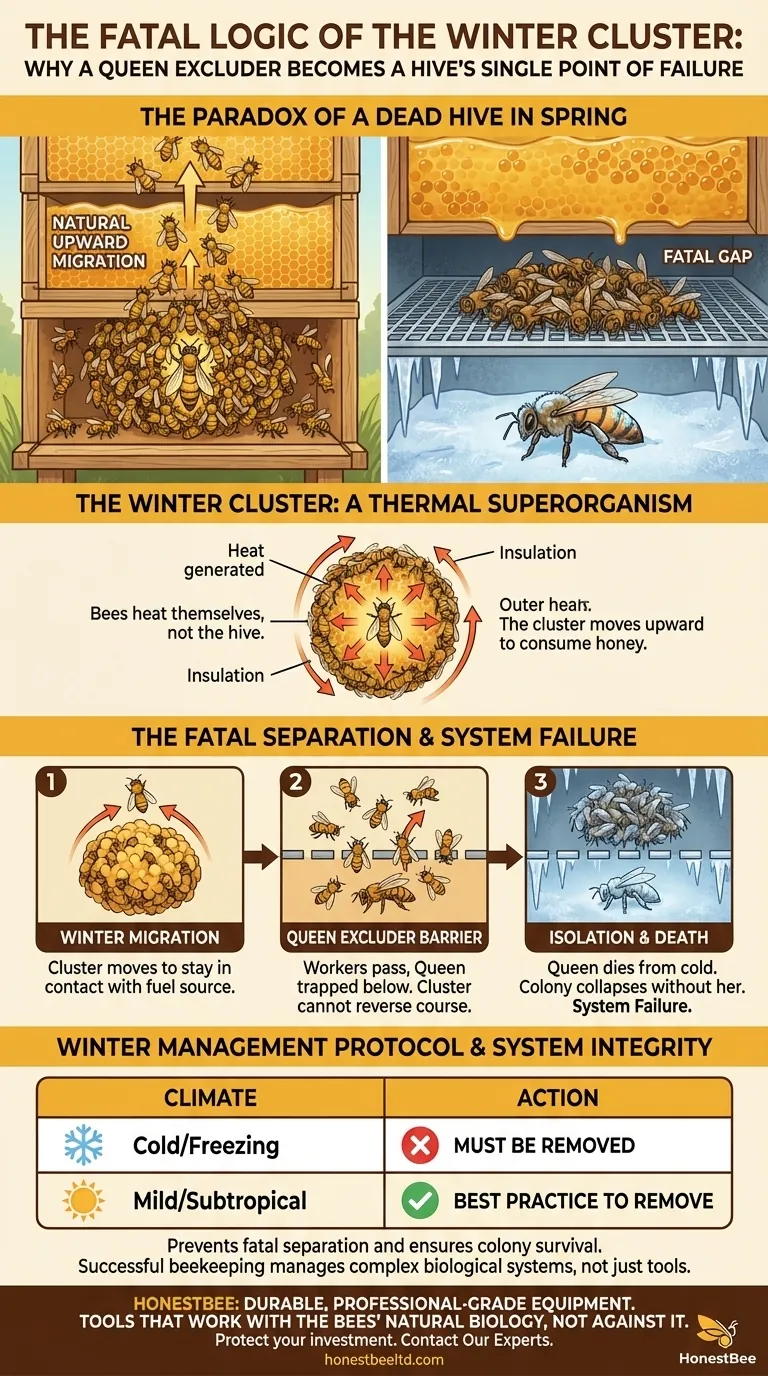 The Fatal Logic of the Winter Cluster: Why a Queen Excluder Becomes a Hive's Single Point of Failure Visual Guide