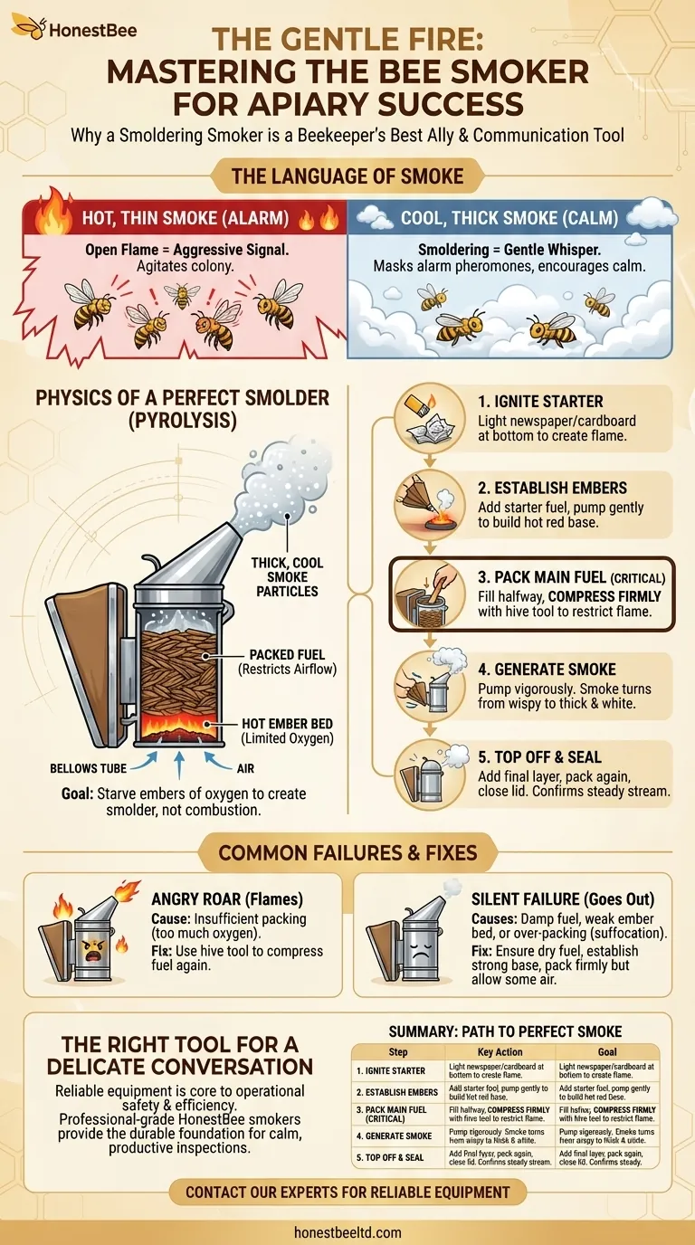 The Gentle Fire: Why a Smoldering Bee Smoker is a Beekeeper's Best Ally Visual Guide