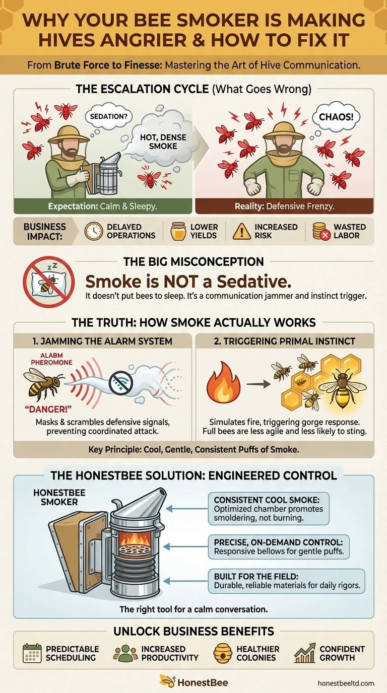 벌 연기가 벌통을 더 화나게 하는 이유—그리고 해결 방법 시각적 가이드