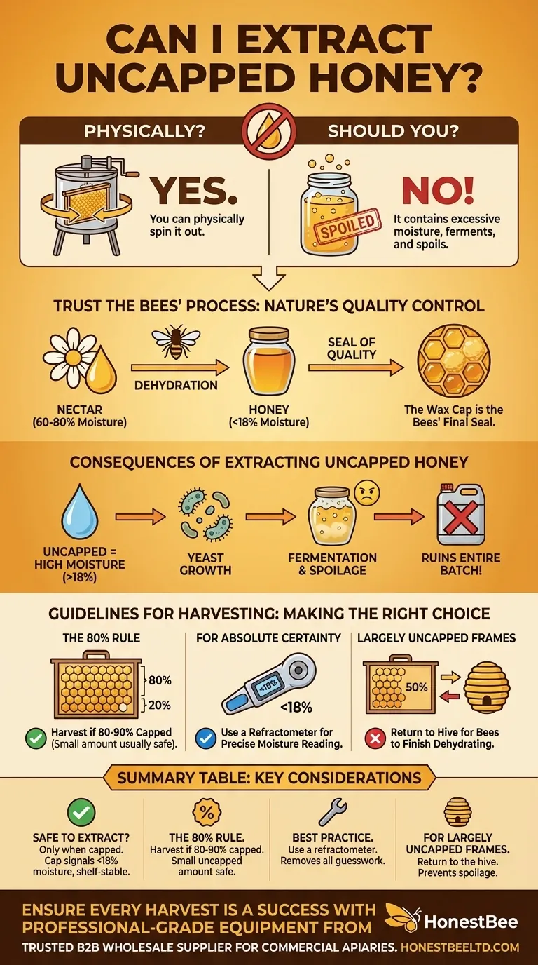 Can I extract uncapped honey? Avoid spoilage by trusting the bees' quality control. Visual Guide